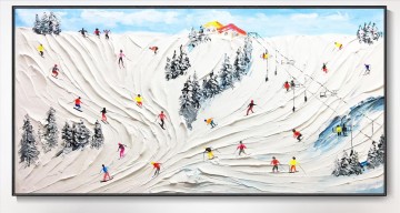 Esquiador en la montaña nevada Arte de la pared Deporte Blanco Nieve Esquí Decoración de la habitación por Knife 15 Pinturas al óleo